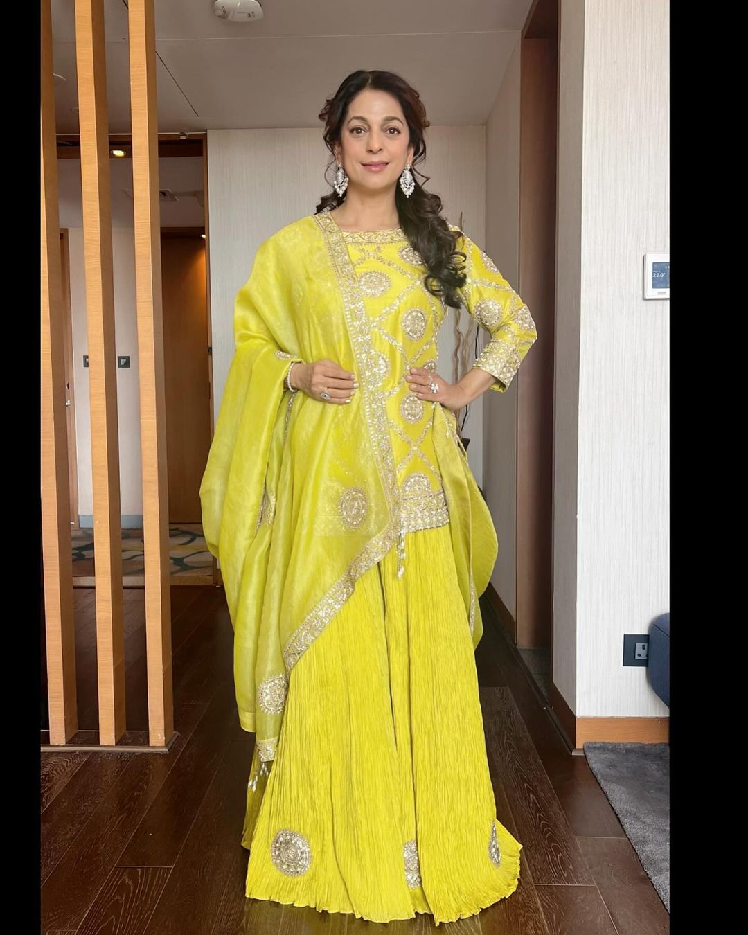 Juhi Chawla’s Yellow Short-kurti And Sharara Set